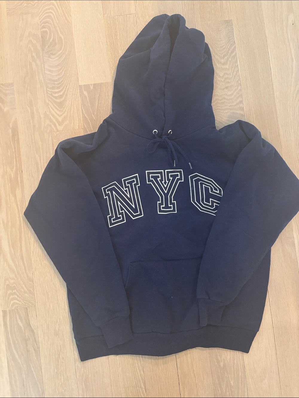 Hanes Navy Crewneck Hoodie with NYC Chest Graphic